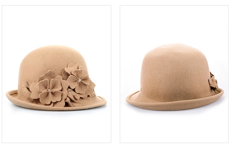 Sedancasesa Wool From Australian Felt Hat for Girls Child Bucket Hats With Flower Decoration Fedoras for Children 52cm