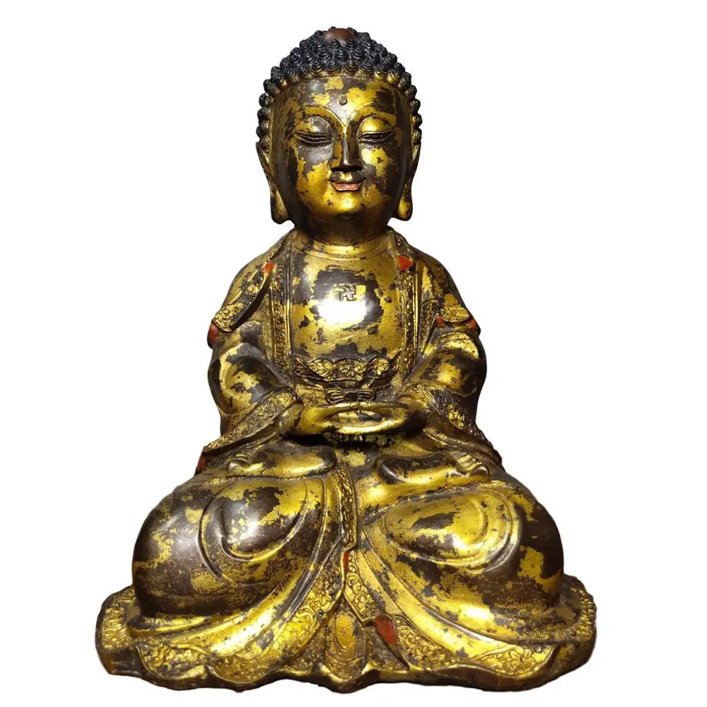 

LaoJunLu Old Tibetan Gilt Bronze Buddha Statue Imitation antique bronze masterpiece collection of solitary Chinese traditional