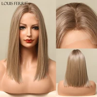 louis ferre blonde bob wigs heat resistant cosplay natural short cut synthetic wigs light golden lace front hair wigs for women