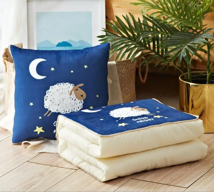 Multifunctional cotton cartoon quilt blanket portable foldable square throw pillow home office car air conditioning 40*40 | Дом и сад
