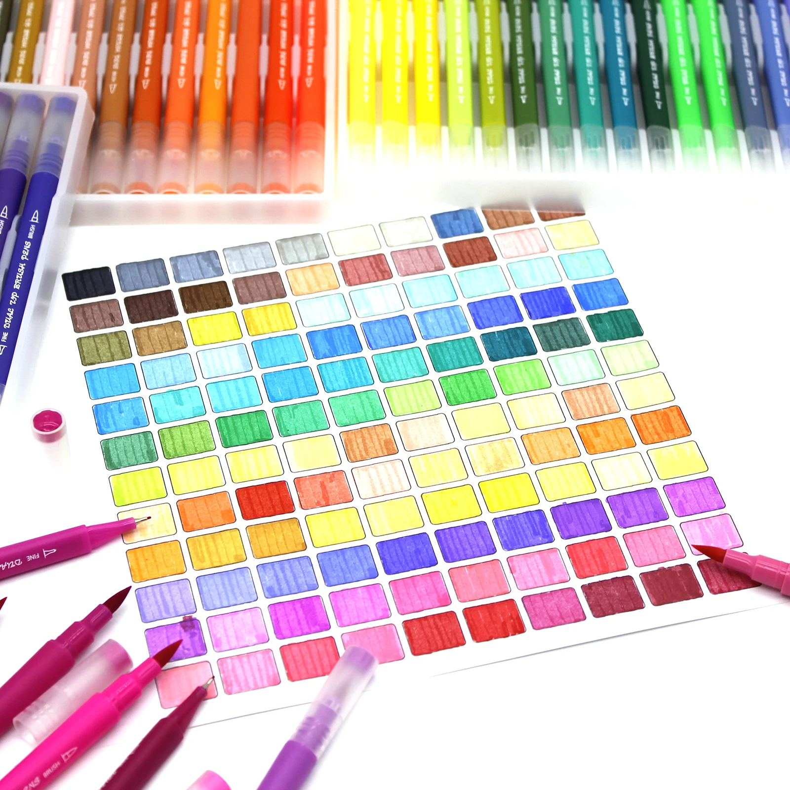 

Adult Dual Brush Art Markers, Fine Point Pens and Brush Tip for Coloring Books, Calligraphy and Lettering, 100 Colors