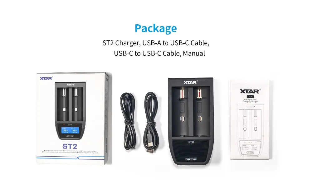 XTAR ST2 умное быстрое зарядное устройство USB 30 мин полностью заряженный порт type-C 3,6 В/3,7 в литий-ионный аккумулятор 26650 20700 21700 18650 зарядное устройство