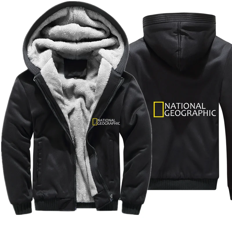 

2021 winter Plush warm men's jacket slim Hoodie warm Hoodie sportswear fashion National Geographic printed jacket jacket