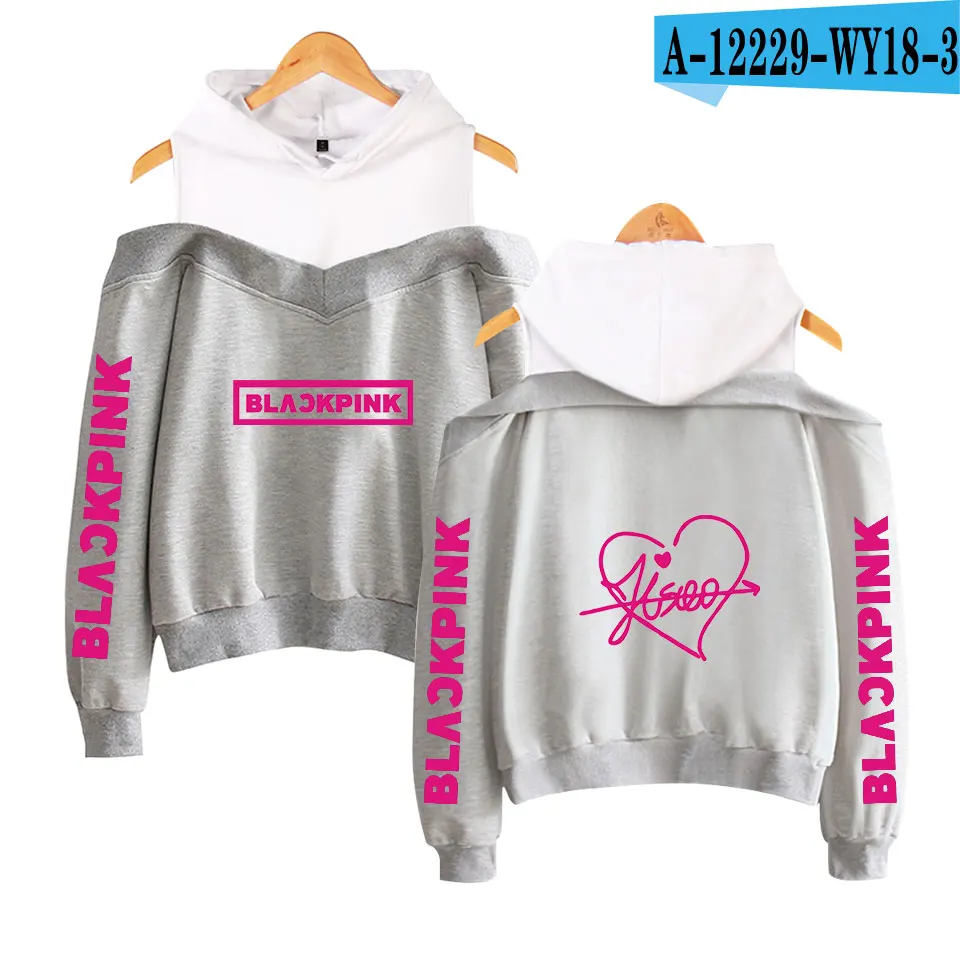 gray Сексуальные модные черные розовые толстовки женские Kpop толстовки с принтом Blackpink женские толстовки без бретелек хип-хоп толстовка - Цвет: gray