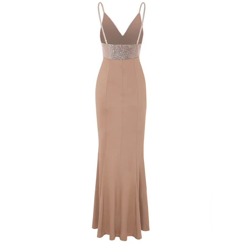 

Sexy Women Dress Long Formal Gold Sequined Dress Strapless V Neck Elegant Maxi Evening Party Bodycon Dress Femme Vestido
