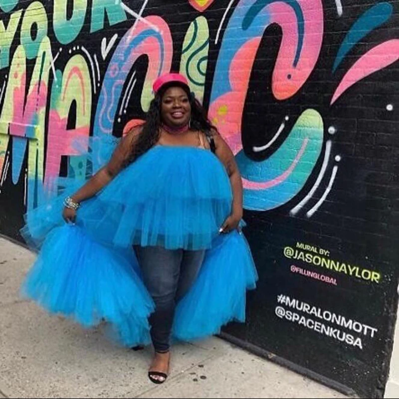 

Popular Prom Skirt Long High Low Skirts Black Girl Saias Faldas Dreamlike Blue Skirt Tutu Layered