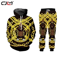 cjlm men tracksuit golden chain hoodie set 2 pieces hip hop track suit male fitness stand collar sweatshirts jacket pants sets
