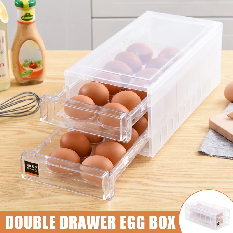 

Double Layers Egg Trays Drawer Type Egg Holder Organizers for Refrigerator Kitchen for 24 Eggs B88