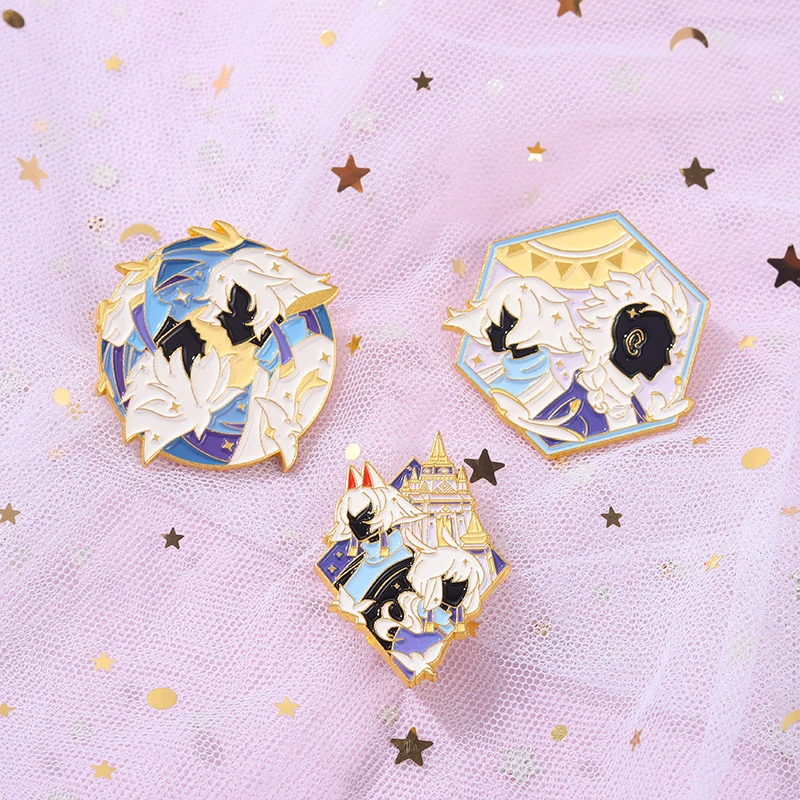

Anime Two-dimensional Pins Double Villain Brooch Cartoon Doll Head Brooch Cute Little Girl Brooch Bag Decoration Metal Badge