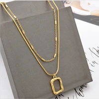 xiyanike 316l stainless steel gold color rectangle pendant necklaces for women two layer choker 2021 trend fashion gift jewelry