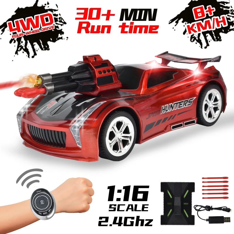 

2020 RC Car Intelligent Shelling Sound 2.4GHz Watch Control Car 1:16 with LED lights 3-mode voice control to simulate the sound