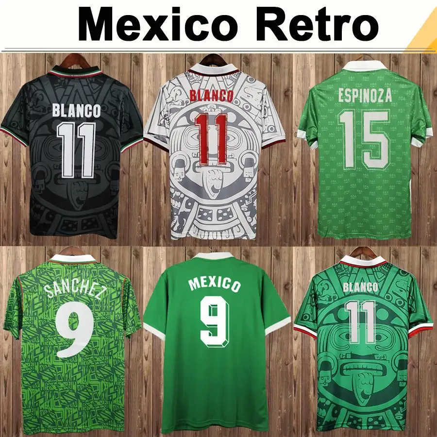 

1998 Mexico BLANCO HERNANDEZ Mens Retro Soccer Jerseys 1994 H. SANCHEZ Football Shirts Short Sleeve