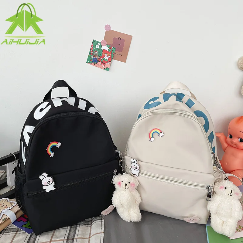 

Kawaii Nylon Multifunction Women Backpacks Fashion Letter Casual Shoulder Bag 2021 New For Teen Girl Cute Solid Color School Bag