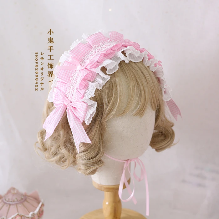 Повязка на голову в розовую и белую клетку с краевой зажим имбирным пряничным