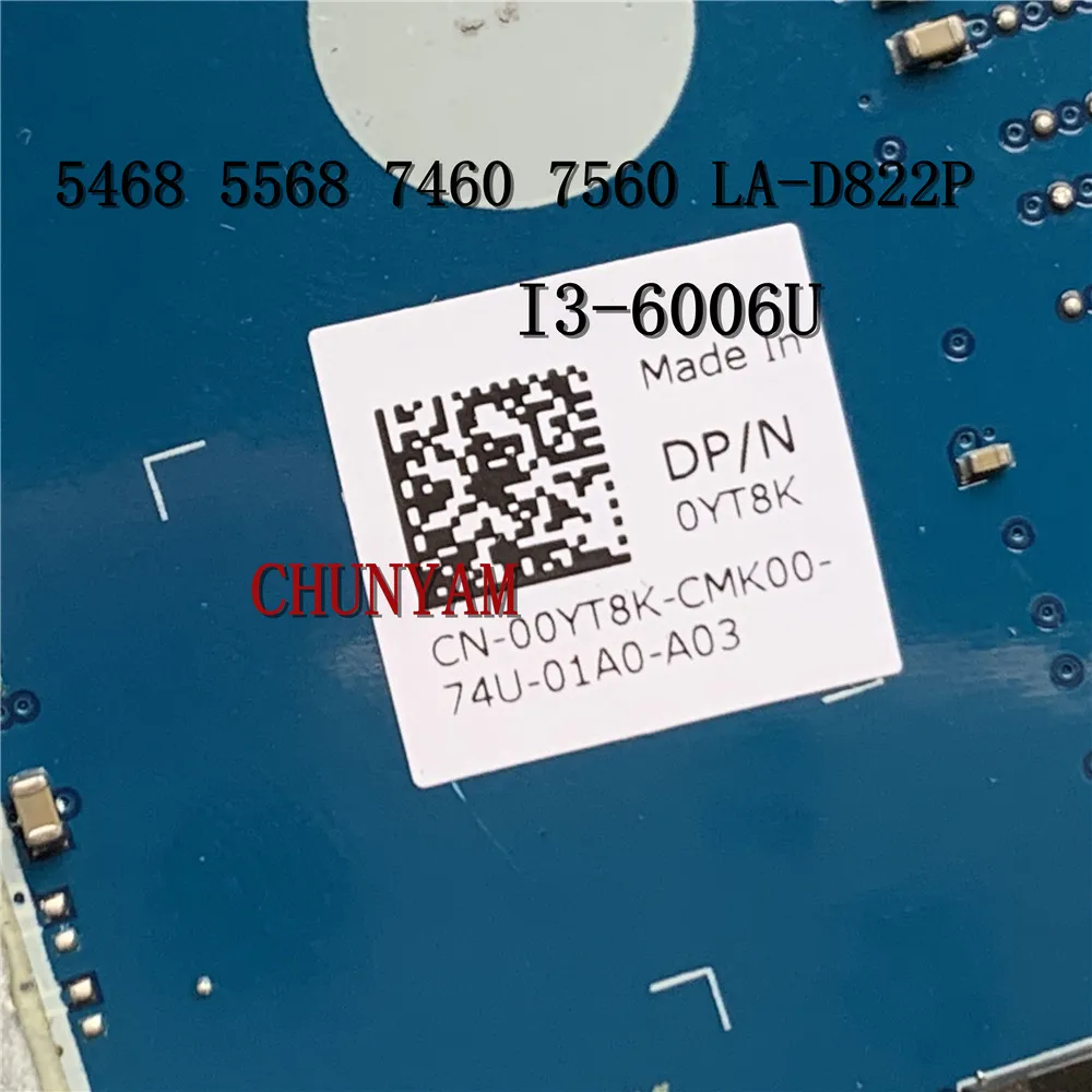 I3 6006U для Dell Vostro 14 5468 7460 7560 Материнская плата ноутбука BKD40 LA D822P REV: 1 0 (A00) CN 00YT8K 0YT8K