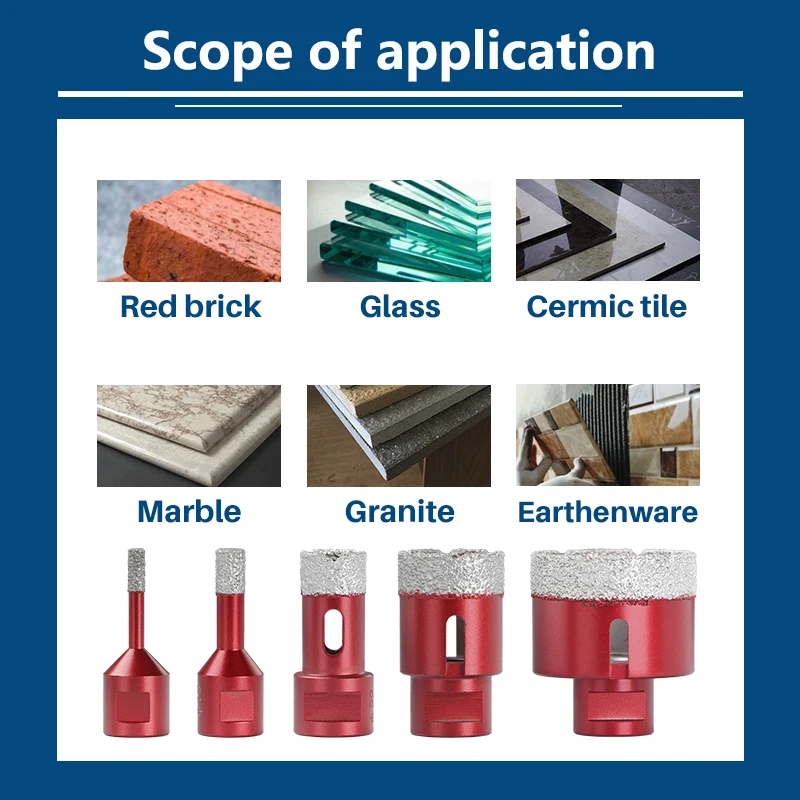 1pc 6mm-80mm Vacuum Thread Brazed Hole Opener Drilling Core Bits M14 Red Angle Grinder for Diamond Ceramic Tile Granite Marble - купить по