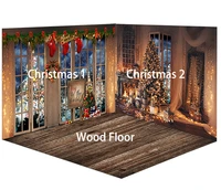 christmas backdrop for photography window and tree background for photo studio wood floor merry christmas party decoration video