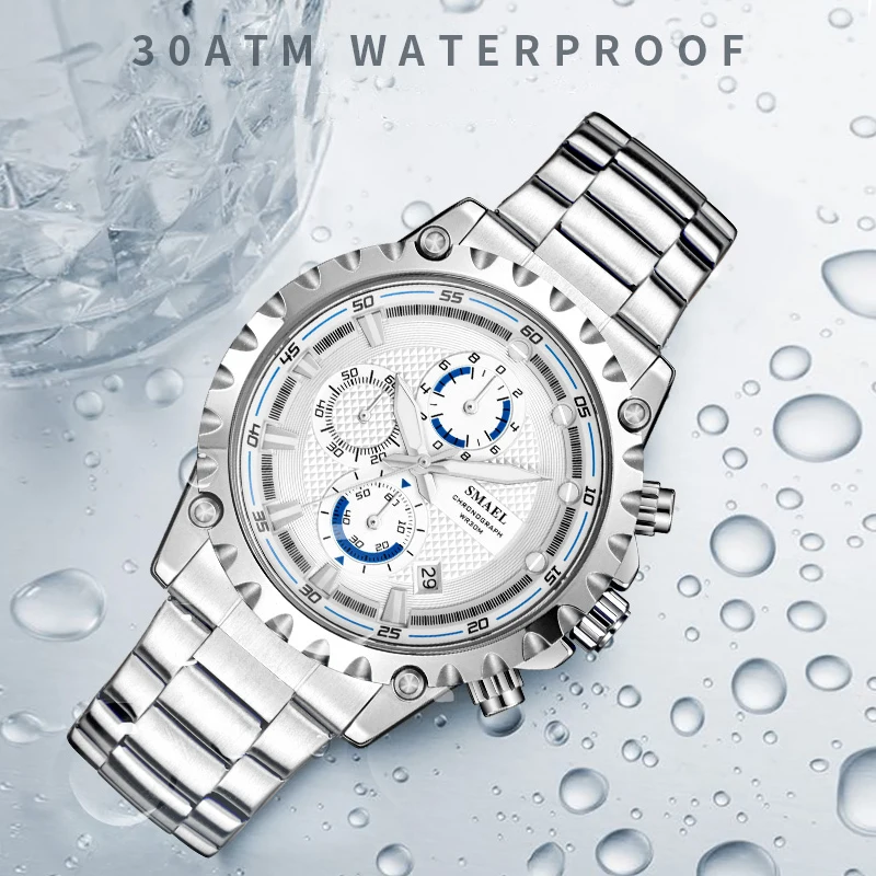 

SMAEL Men's Quartz Wirstwatch Stainless Steel Classic Business Wristwatches Mens Luxury Male life Waterproof Sports Clock