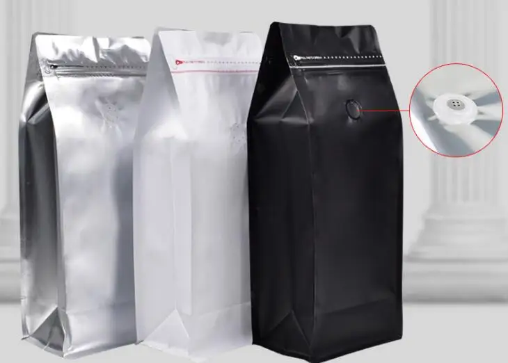 

500pcs/lot Coffee Bean Bag 1 KG Volume Coffee Bean Pouch With One Way Valve Zip Lock Packaging Food Storage Bags 3 Color