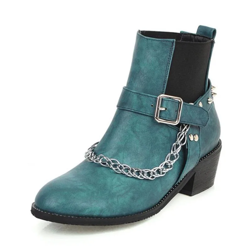 Женские ботильоны с заклепками на толстом каблуке Размеры 33-48 | Обувь