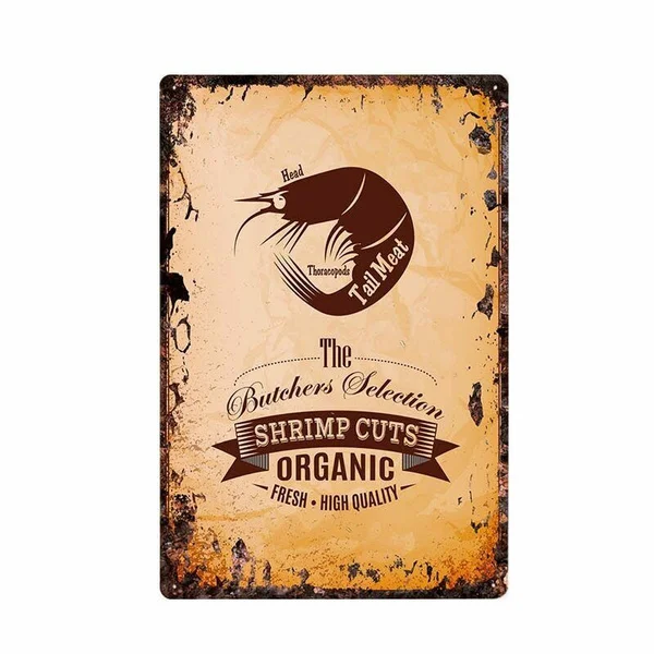

Kitchen Metal Wall Plaque Shrimp Cuts Instruction Vintage Tin Sign for Cafe Bar