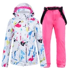 -30 Модная красочная женская зимняя одежда, комплекты костюмов для сноуборда, водонепроницаемая ветрозащитная зимняя искусственная Лыжная куртка + брюки