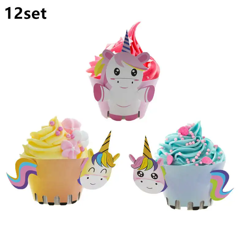 Радуга Единорог бумажные Формы для кексов торт на день рождения с изображением