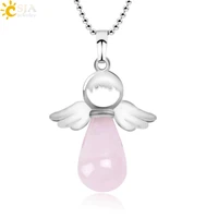 csja angel natural stone necklaces pink quartz lapis lazuli necklace angels pendants for women purple female jewelry gift e947