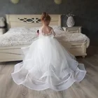 Красивое белое кружевное Тюлевое платье без рукавов для маленьких девочек, платье на свадьбу, день рождения для девочек, платья с цветами, 2021