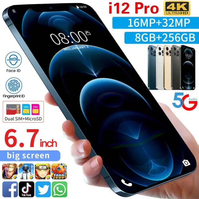 

TEMK I12Pro 6.7 Inch 8+256GB 6800mAh 10 Core 16+32MP Smartphones Global 5G Network Andriod 10 Dual SIM Cell Phone MTK6889