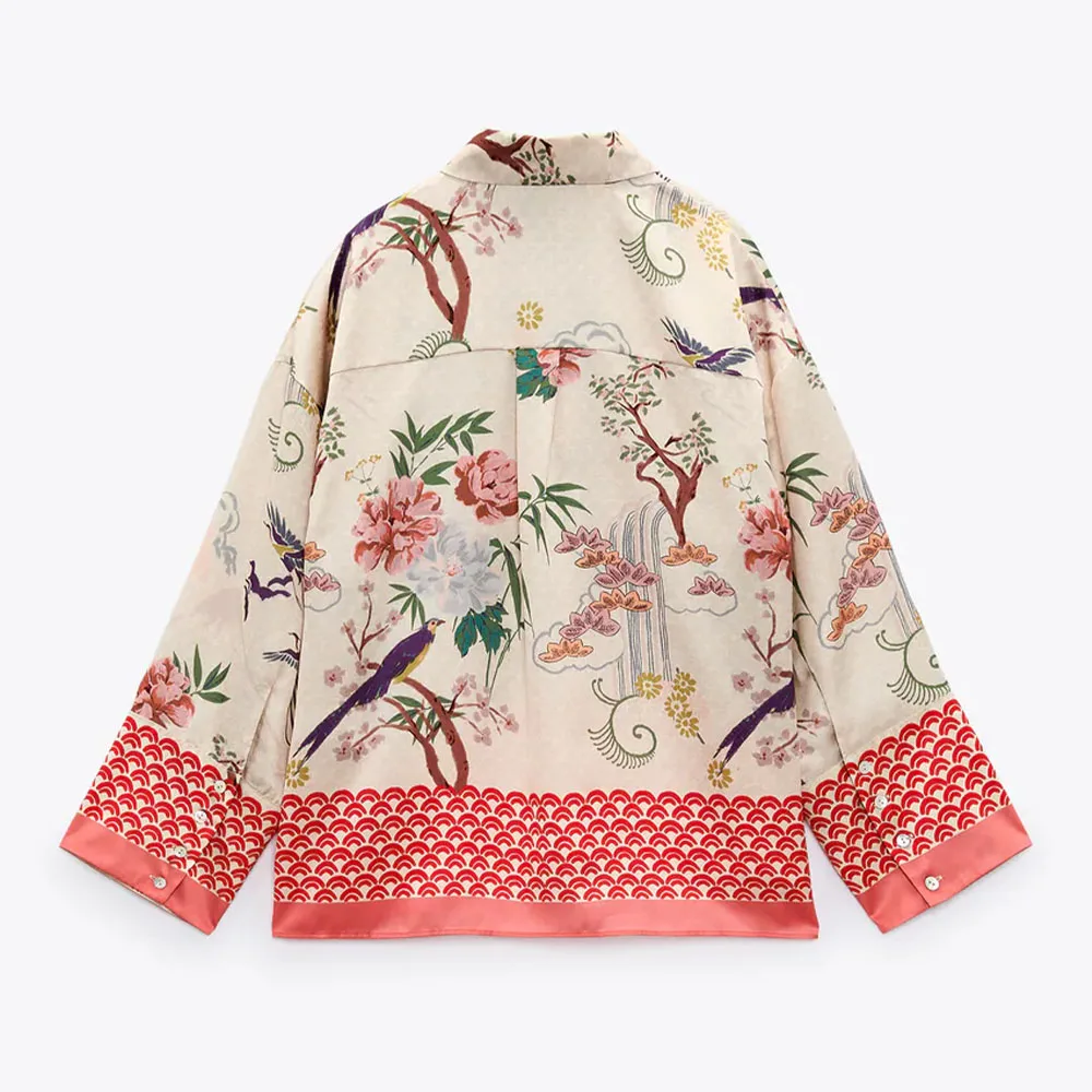 

Za Women 2021 New Fashion Floral Print Loose Blouses Vintage Long Sleeve Button-up Female Shirts Blusas Chic Tops