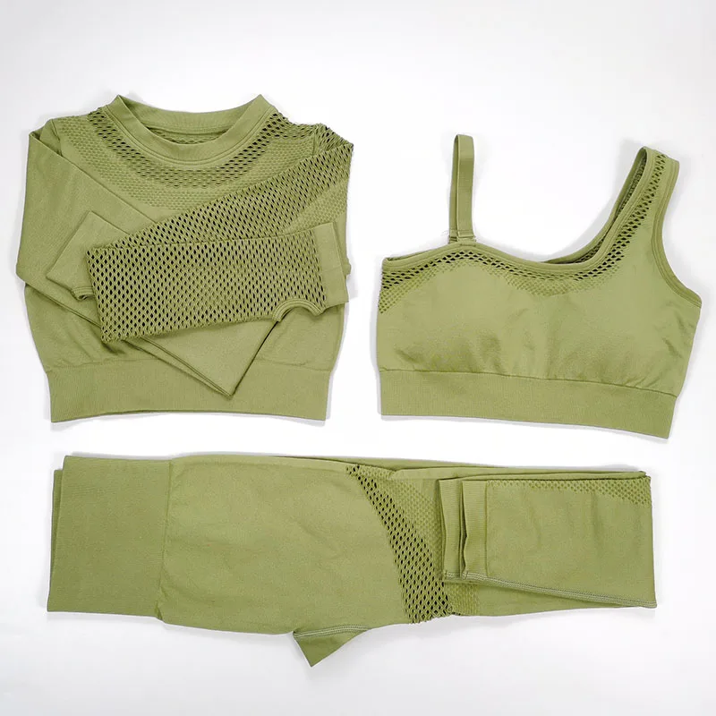 

Yoga Set Women Gym Clothes Long Sleeve Crop Top Seamless Leggings Sport Suit For Fitness Clothing Workout Gym Women Sports Bras