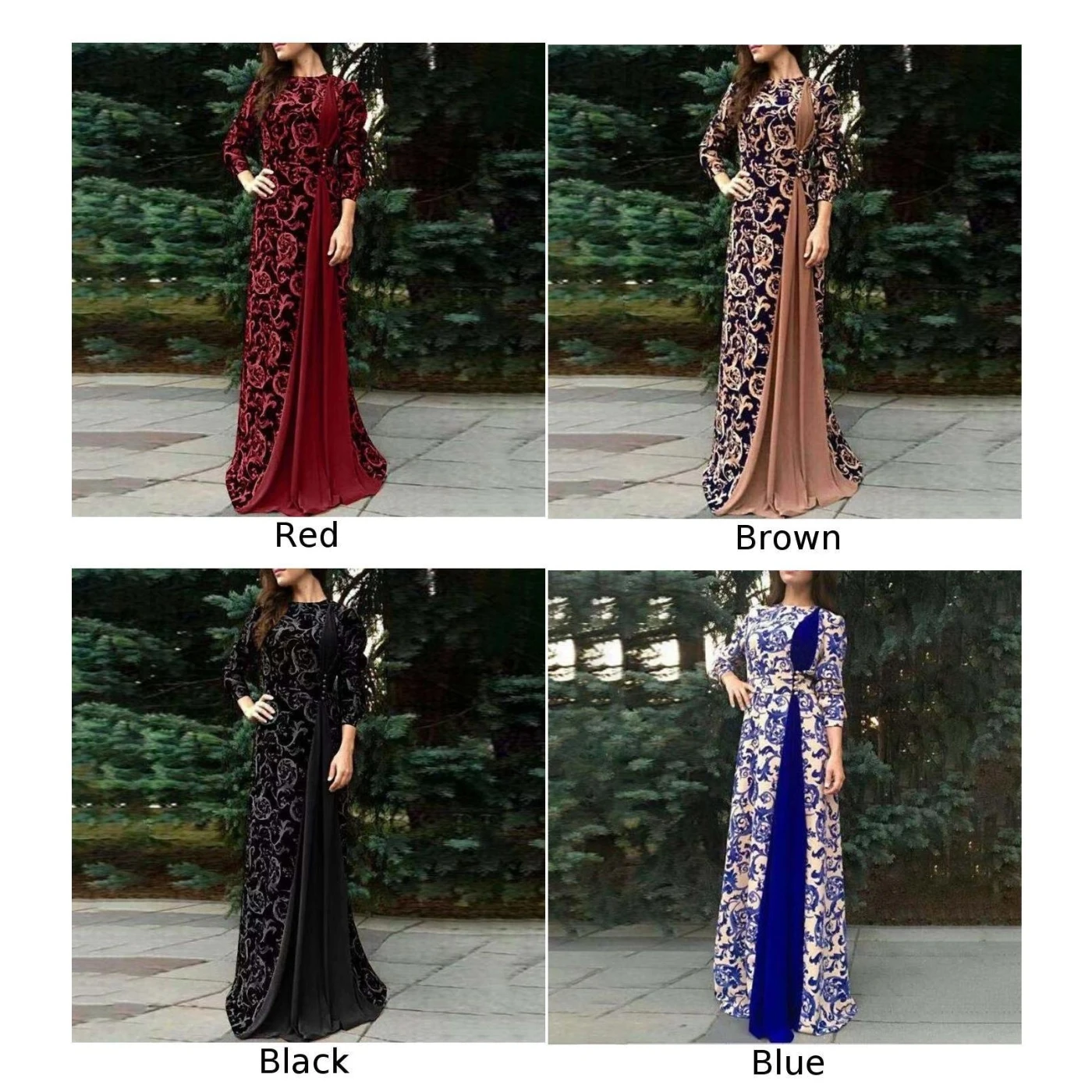 Женские вечерние платья с круглым вырезом и высокой талией принт в этническом