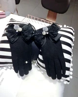 winter bowknot cashmere gloves ladies korean fashion letters pearl hair ball plus velvet points to keep warm touch screen gloves