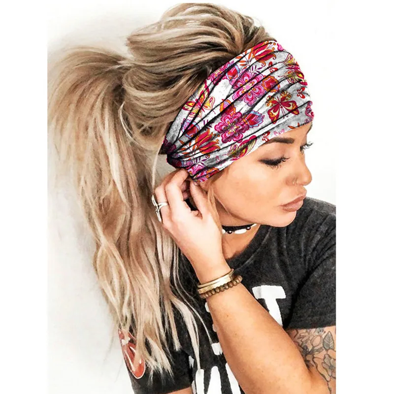 

New Boho Spandex Wide Turban Headwrap For Women Girls Butterfly Print Hairbands Headband Bandana Headwear Hair Accessories