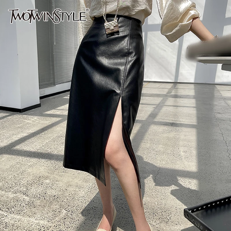 

Женская юбка из искусственной кожи TWOTWINSTYLE, однотонная, с высокой талией, приталенная, 2021
