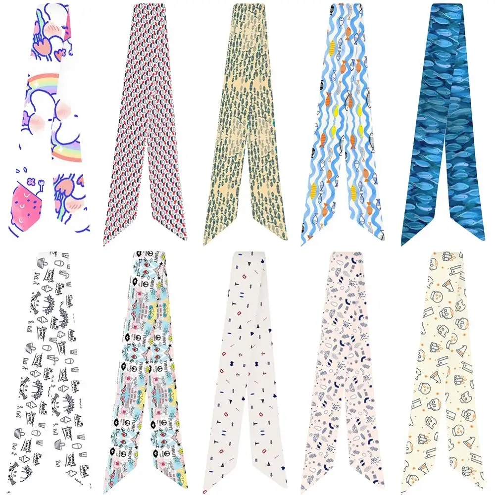 

New Square Scarf Hair Tie Band For Business Party Women Elegant Cute Small Cartoon Whale Print Fashion Ladies Bag Scarves