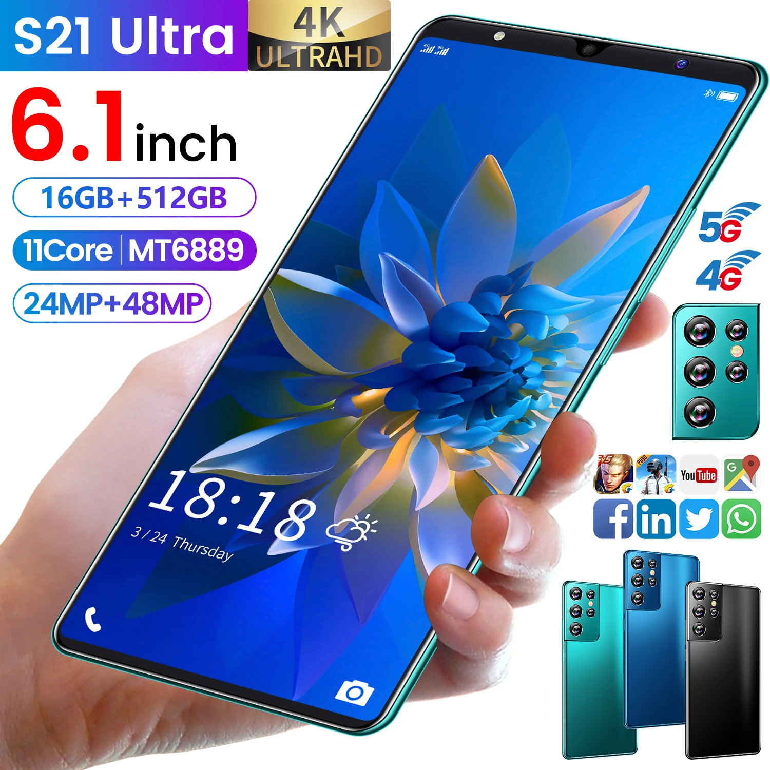 

Смартфон S21 Ultra на Android 11, 16 + 512 ГБ, 5000 мАч