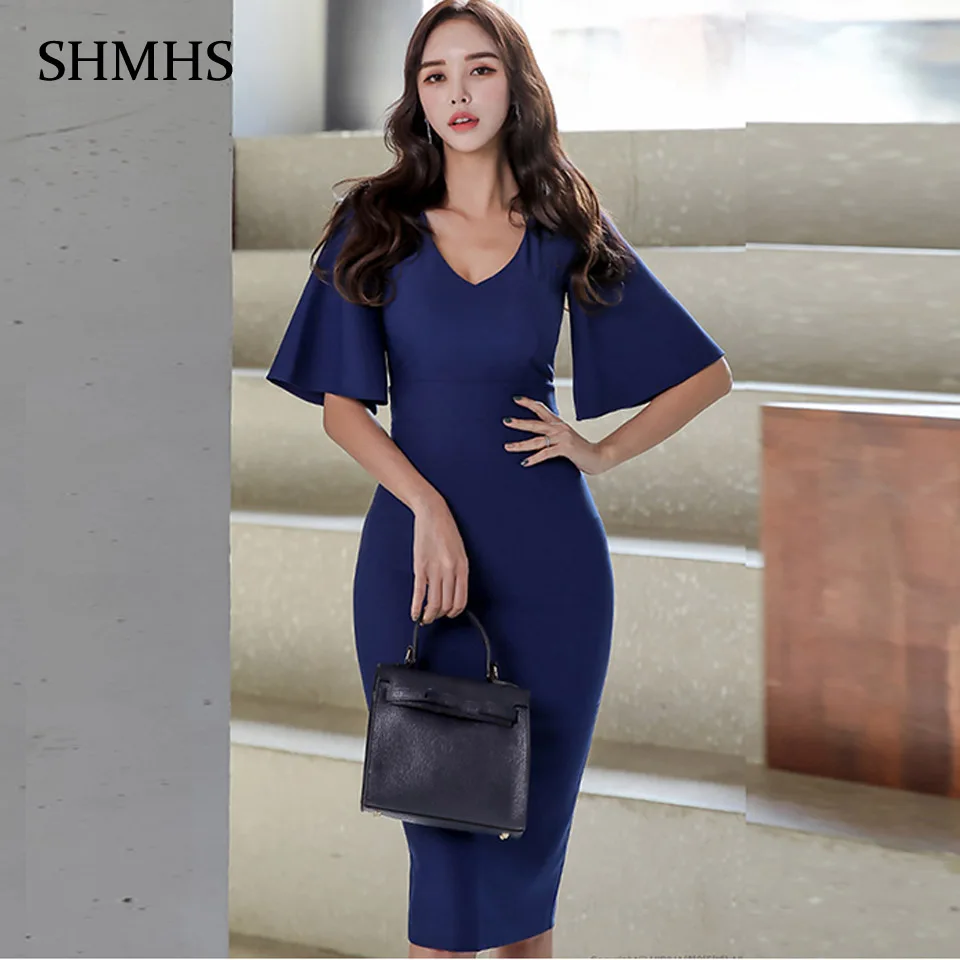 Синее Сексуальное вечернее вечерние V образным вырезом и открытой спиной весна