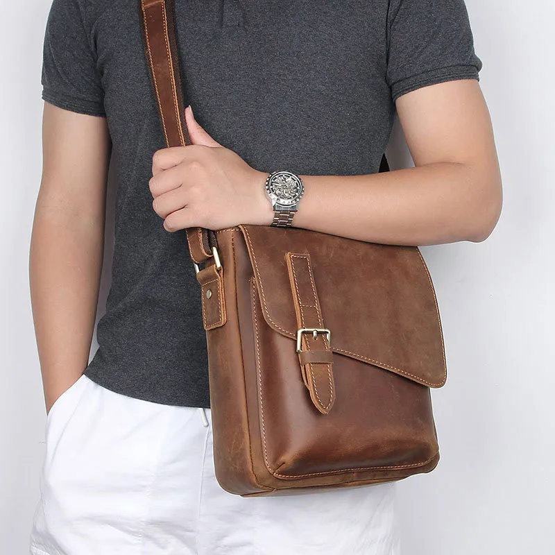 Men Crazy Horse Leather Crossbody Bag Fashion Men Natural Genuine Leather Shoulder Messenger Bag for Tablet Men's Travel Handbag