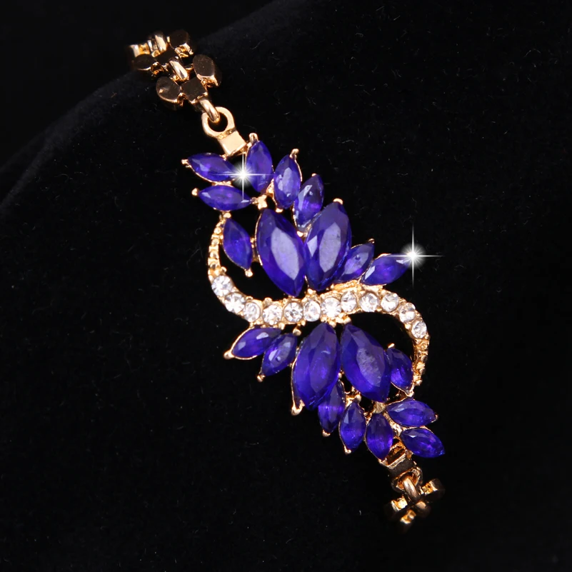 Золотой цвет красивый цветок австрийский кристалл браслет для женщин Свадебная