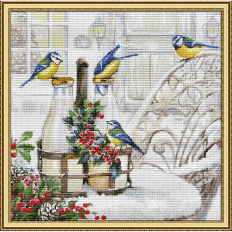 

Joy Sunday Cross Stitch Kits The Bird On The Milk Bottle 11&14CT Needlework Painting Cross Stitch Set for Embroidery Stamped Kit