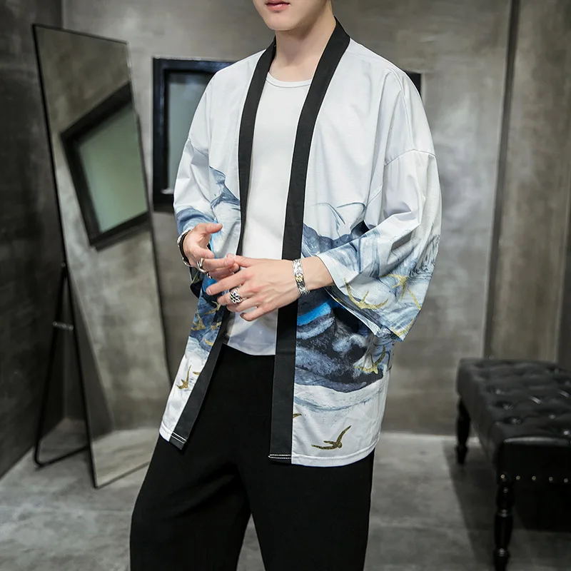 as picture Yukata Кимоно Кардиган для мужчин японское кимоно для мужчин принт Азия кимоно костюм для косплея Топ пляжное тонкое повседневное пальто Солнцезащитная рубашка - Цвет: as picture