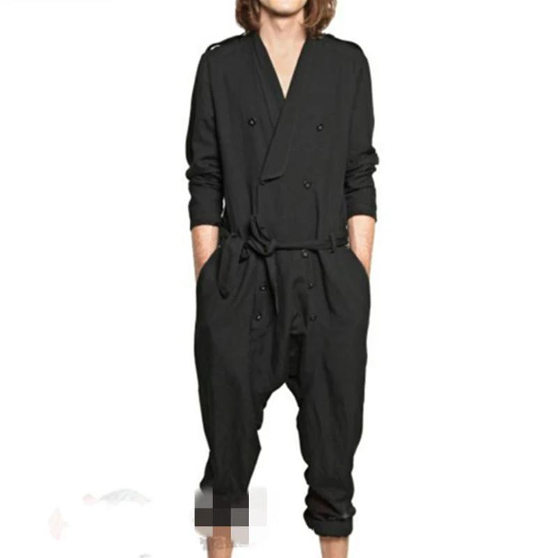 Men's new European and American dark city youth leisure jumpsuit loose large size autumn winter tide male jumpsuit