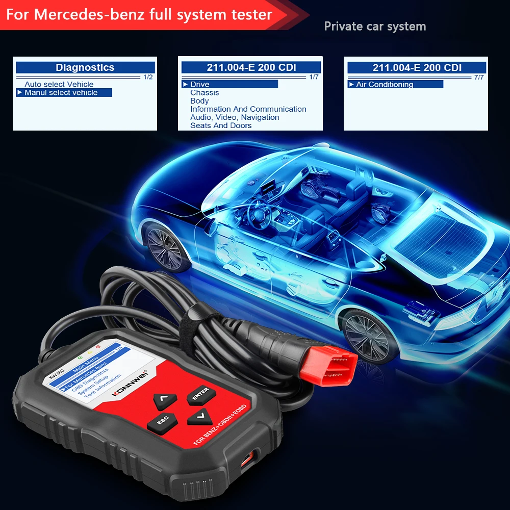 KONNWEI KW360 Mercedes Benz специализированный OBD2 все системы считыватель кодов сброса масла
