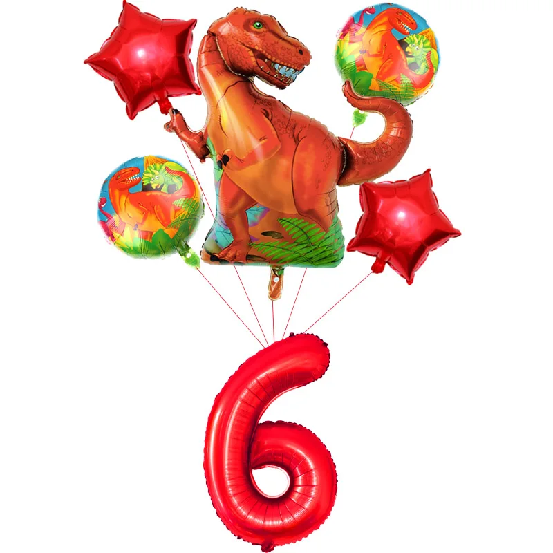 6pcs Red 6 years Фольга динозавр шары динозавров вечерние Happy День рождения украшения для детей из фильма «Парк Юрского периода»; украшения в виде животных воздушные шарики, детские игрушки - Цвет: 6pcs Red 6 years