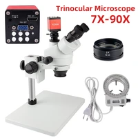 7x 90x simul focal trinocular stereo microscope 13mp vga camera magnification continuous zoom for lab phone pcb repair soldering