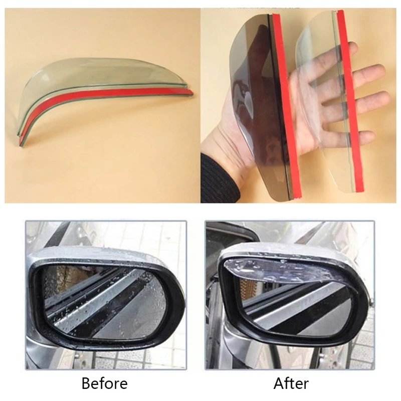 

Car Rear View Mirror Sticker Rain Eyebrow 2 Pcs Car Rain Visor Durable ABS N0PD