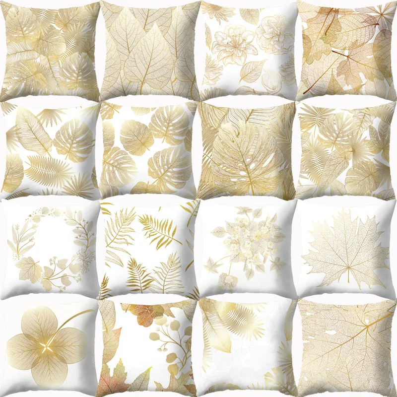

Tropical Leaf Floral Yellow Cushion Cover 45*45 Decorative Cushions Pillowcases Polyester Throw Pillow Home Decor Pillow Covers