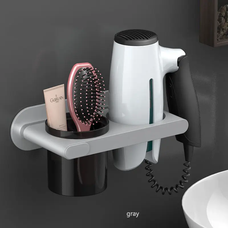 

Wall Mounted Hair Dryer Holder Self-Adhesive Hair dryer Rack Punch-Free Bathroom Supplies Shelf Organizer